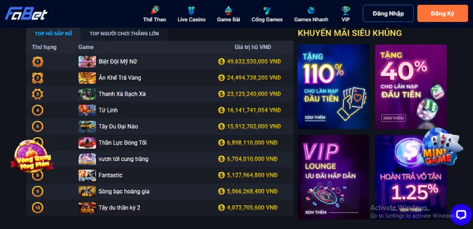 Khuyến mãi casino trực tuyến và nổ hũ Vuabet Club